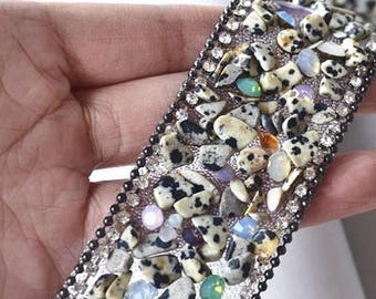 Rhinestone Bead Trim - beaded lace applique - beaded applique trim 50cm