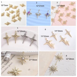 6pcs Gold Micro Pave Star Charms: Cubic Zirconia Celestial Jewelry
