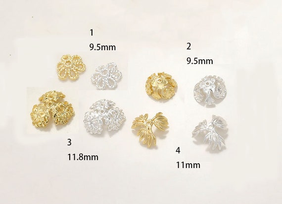 Gold and Silver Filigree Flower Bead Caps With Hole Brass Metal