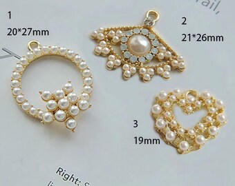 Faux Pearl Cabochons, Beaded Fan and Heart Flatback Embellishments for Bridal Earring and Craft Making (6pcs)