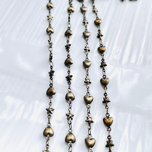 Antique Bronze Plated brass  Star and Heart Charms chain for Boho Retro Handmade Jewelry making   (2 Meter)