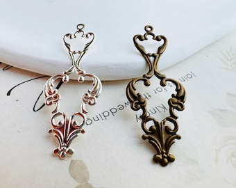 Brass Filigree Connectors, Vintage Bronze Chandelier Links for Drop Earring Making (10pcs)