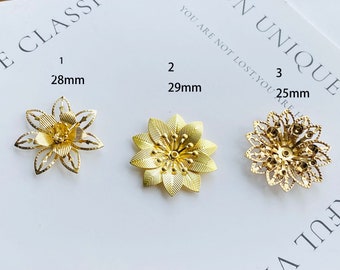 Multiple Layer Filigree Flower Bead Caps - Gold  Plated Copper for DIY Jewelry Making 10pcs