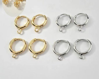 Huggie Hoop Findings, Gold Silver Earring Bases with Loop for Dangle Earring Making 6pcs