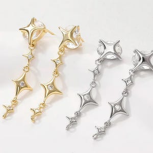 Star Shaped Pave CZ Earring Posts - 14K Gold or Sterling Silver Plated - 4 Pairs