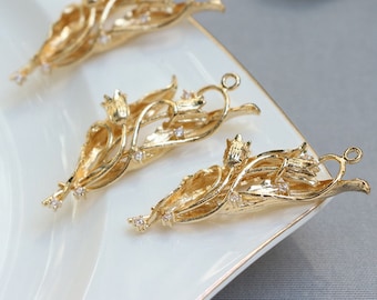 brass leaves - gold leaves pendant - 3pcs raw Brass plating gold  tree leaves xsg57