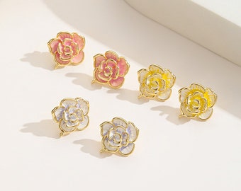 gold stud earrings - flower stud earring , flower earrings DIY supplies for jewelry making 4pcs
