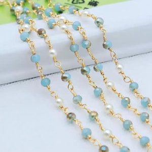 Rosary Beaded Chain - Wire Wrapped Beaded Chain for Layering Jewelry (1 meter )