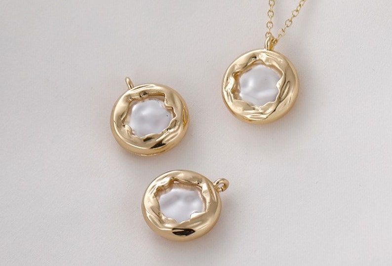 Colgante de perla chapado en oro, colgante de perla irregular, material para la fabricación de joyas modernas (4 unidades) imagen 4