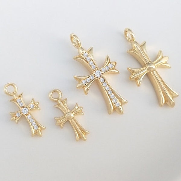 Diamond Chrome Hearts Cross Charm - Copper Plated Gold for Earrings and Necklaces  4pcs