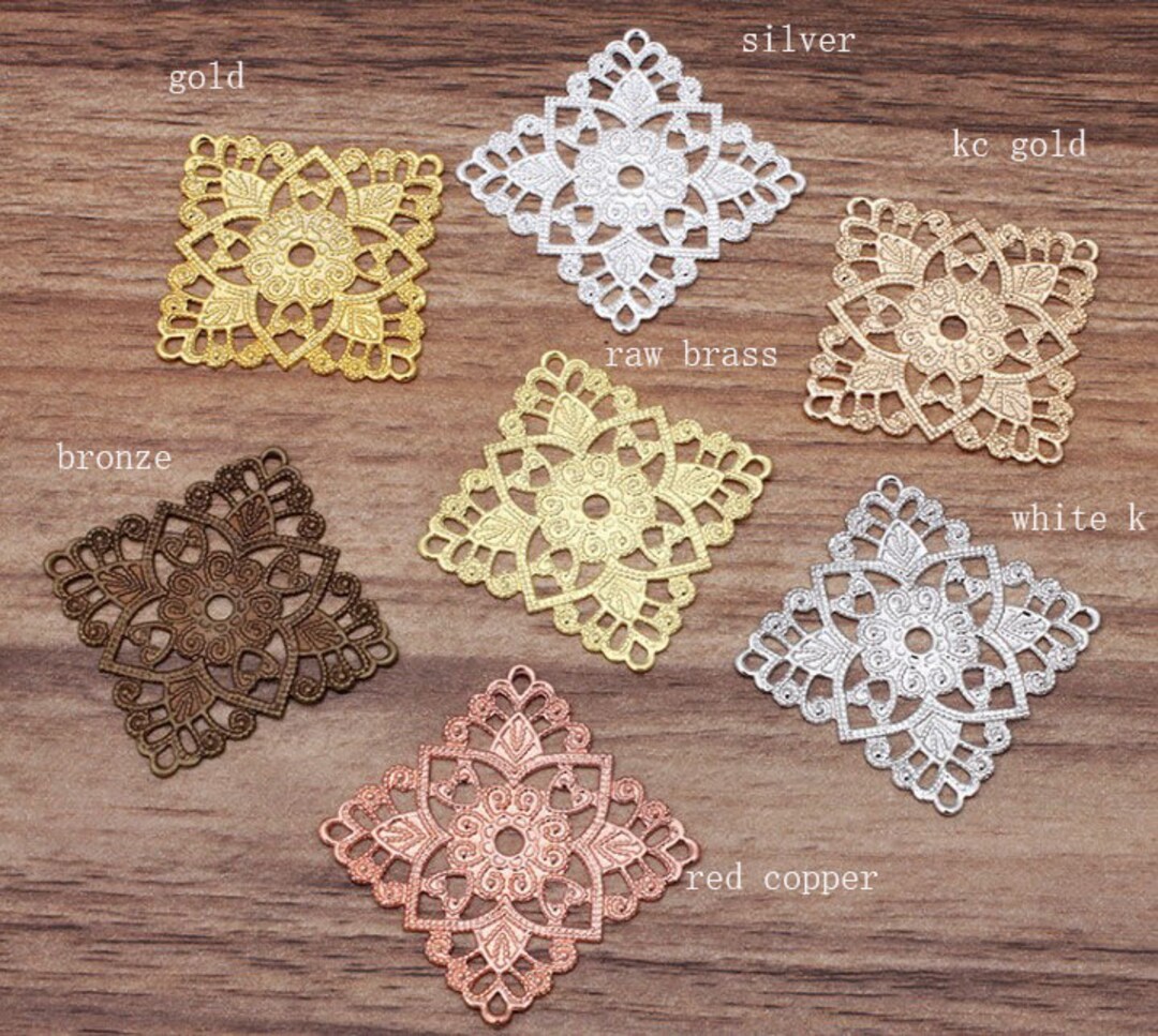 Filigree Jewelry Findings Diamond Shape Brass Filigree Etsy