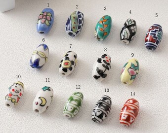 charms for slime - 6pcs handpain Ceramic plum peony beads gl46