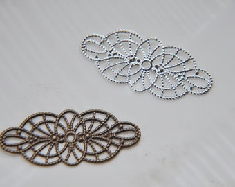 bronze/Silver Plated Filigree Flower Wraps Connectors Charm Pendant for Necklace Jewelry Making Findings (10pcs)