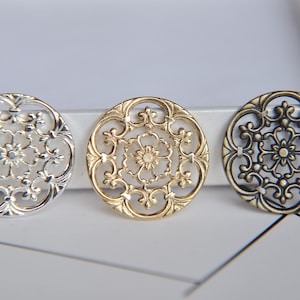 Flat Round Filigree jewelry findings - Brass Filigree Connectors  Setting Cab Base For DIY Jewelry Making