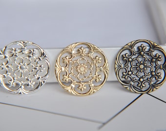 Flat Round Filigree jewelry findings - Brass Filigree Connectors  Setting Cab Base For DIY Jewelry Making