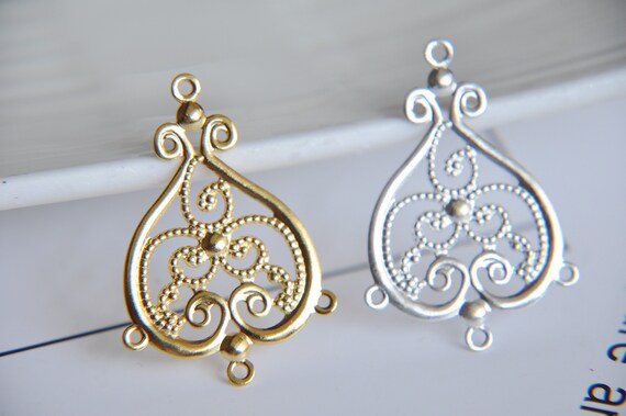 Gold silver Plated Brass Heart Filigree Charms Base Parts Jewelry