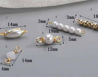 Pearl Beaded Connectors, Gold Wire Wrapped Plastic Pearl Links for Bracelet Necklace Earring Making 8pcs