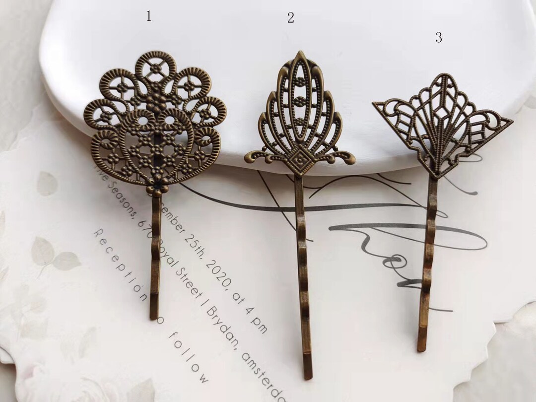 Map Pin Filigree 10pc Filigree Flower Hair Pins - Ornate Bronze Hair Accessories for ...