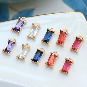 Breloques rectangulaires multicolores avec pierres précieuses - Pendentifs pour fabrication de bijoux en plaqué or pour bracelet à faire soi-même Collier Boucles d'oreilles (8 pcs)