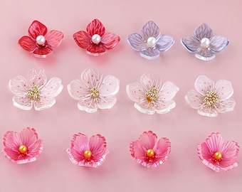 100 Perline A Forma Di Fiore In Acrilico Per Gioielli - Sfumatura Blu, Viola, Rosa, Bordi Placcati Oro - 2