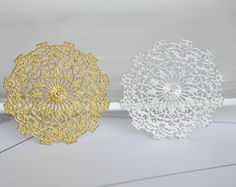 Large Filigree Mandala Charms Gold Silver Round Openwork Connectors for Statement Necklace 6pcs