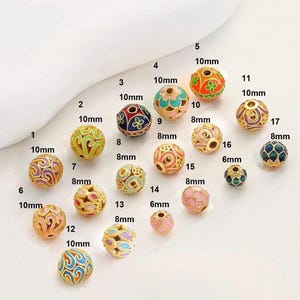 Perles d'espacement en émail champlevé - Breloques pour bijoux en laiton plaqué or - Séparateurs de style cloisonné à faire soi-même 4 pièces