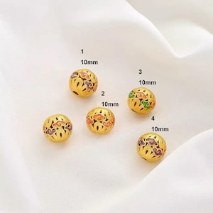 4 perles d'espacement en émail champlevé - Breloques pour bijoux en laiton plaqué or - Séparateurs de style cloisonné à faire soi-même