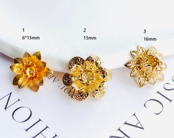 Multiple Layer Filigree Flower Bead Caps - Gold Plated Copper for DIY Jewelry Making 10pcs