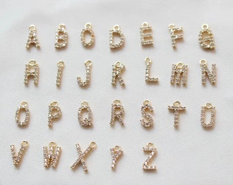 Micro Pave CZ Initial Charm, Dainty Gold Letter Pendant for Personalized Name Necklace, Custom Bracelet DIY Jewelry Making 1 pc