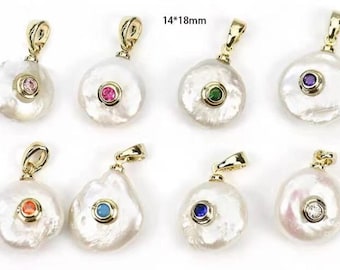 Pearl Birthstone Charms, Baroque Pearl Drop with Rhinestone for Necklace Making 2pcs