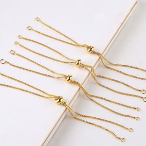 Adjustable Slider Bracelet Chain, Gold Plated Box Chain Extender with Stopper Bead for Custom Jewelry Making (3pcs) image 1