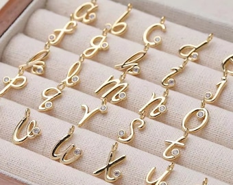 Gold Cursive Letter Charms with Rhinestone , Custom Initial Jewelry Charms for Necklaces, Bracelets & Gifts  (1 pc)