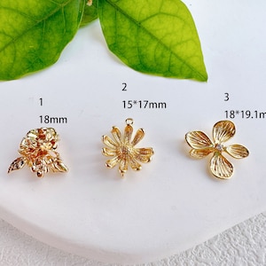 gold plated jewelry flower charm - Flower Connector - Flower Brass Pendant - 6pcs raw brass plating real gold flower  pendant finding