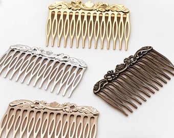 Blank Metal Hair Combs Vintage Filigree Teeth Clip for Bridal Headpiece Making 5 pcs