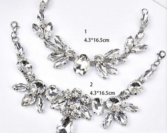 Clear Crystal Cluster Applique - Sparkle Rhinestone Embellishment for Wedding Dress & DIY Craft (2pcs)