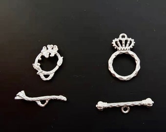 Flower Toggle Clasp, Silver Plated Brass OT Clasp Set, Vintage Style Toggle Closure for Bracelets and Necklaces  4pcs