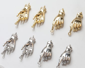 Hand Gesture Charms, 3D Metal Anatomical Finger Pendants for Quirky Jewelry Making (4pcs)