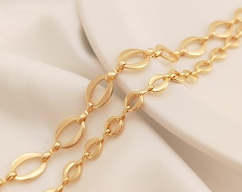 Textured Gold Oval Link Chain, Paperclip Style Statement Chain for Necklace Bracelet, Bulk Jewelry Making Chain   1 Meter