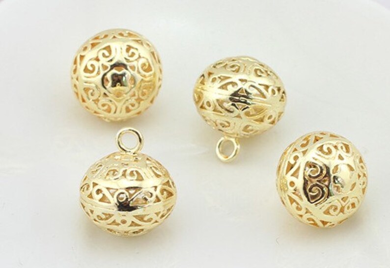 Gold Filigree Ball Cubic Filigree Ball 3pcs Raw Brass Etsy