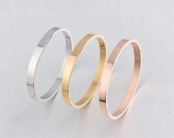 Custom Engraved Bangle Bracelet , Personalized Stainless Steel Bangle Bracelet, Double Sided Engraving, , Silver or Gold 1 pc