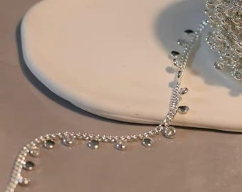 Cadena colgante con cuentas de piedras preciosas - Cadena colgante brillante con alambre chapado en plata para joyería DIY, accesorios nupciales (50 cm)