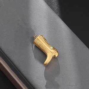2 pieces Gold plated  Engraved Cowboy Boot Charm - Western Bail Pendant for Jewelry Making