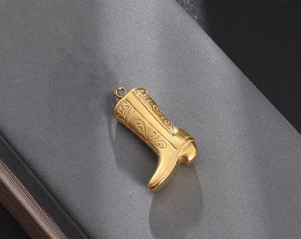 Cowboy Boot Charm - Gold plated  Engraved Western Pendant for DIY Earrings Necklace  2pcs