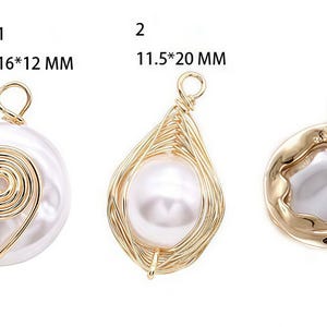 Colgante de perla chapado en oro, colgante de perla irregular, material para la fabricación de joyas modernas (4 unidades) imagen 2