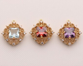 Diamond Crystal Glass Connectors | Rhinestone Faceted Pendants with Brass Findings for for Jewellery Crafting