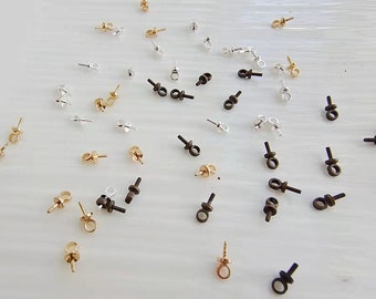 Peg Bails for Half Drilled Beads, Gold Silver Screw Eye Pins for Pearl Pendant Making (40pcs)