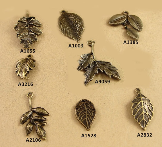 Bronze Leaf Charms , Vintage Nature Pendants, Bohemian Jewelry Making Supply for Necklace Earring (10 pcs)