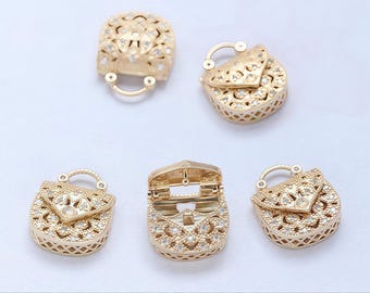 Gold Rhinestone Handbag Charms , Mini Purse Shaped Pendants with Crystal Accents for  DIY Jewelry (4pcs)