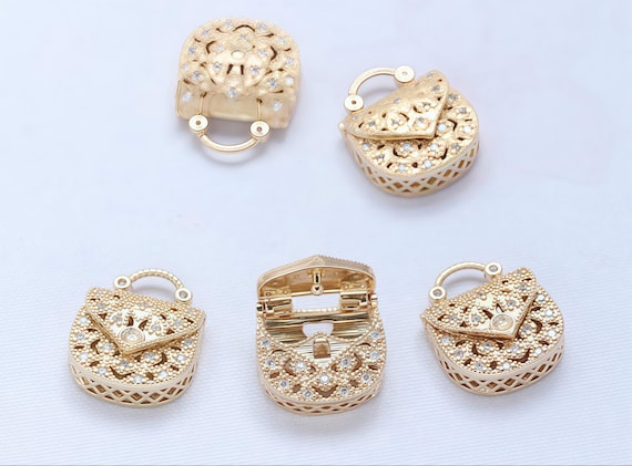 Gold Rhinestone Handbag Charms , Mini Purse Shaped Pendants with Crystal Accents for  DIY Jewelry (4pcs)