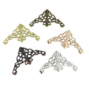 Esquinas de libros de filigrana, conectores triangulares de metal para manualidades con álbumes de recortes y cajas vintage (10 unidades)